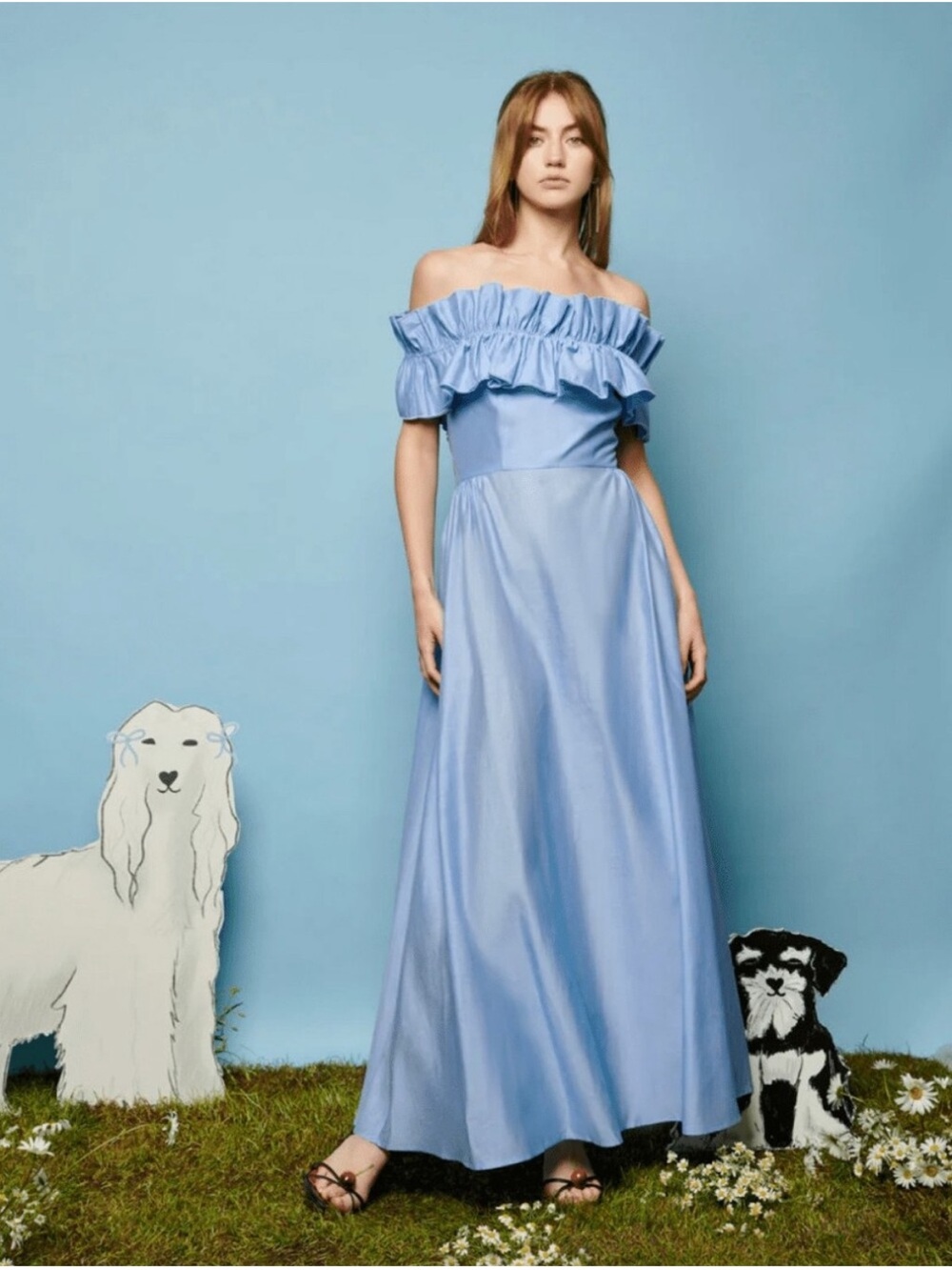 NWOT Sister Jane Light Blue off the Shoulder Ruffle Maxi Dress